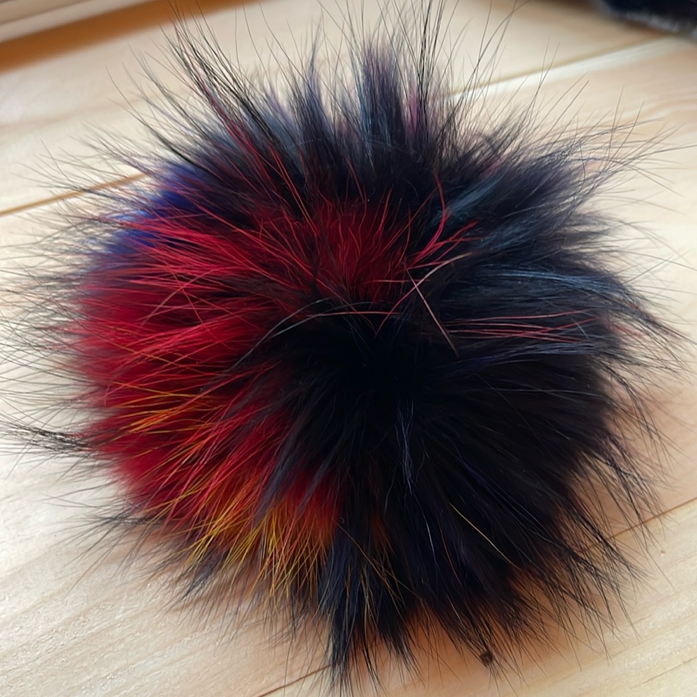 Rainbow Dyed Fox Fur Pom Pom with Snap